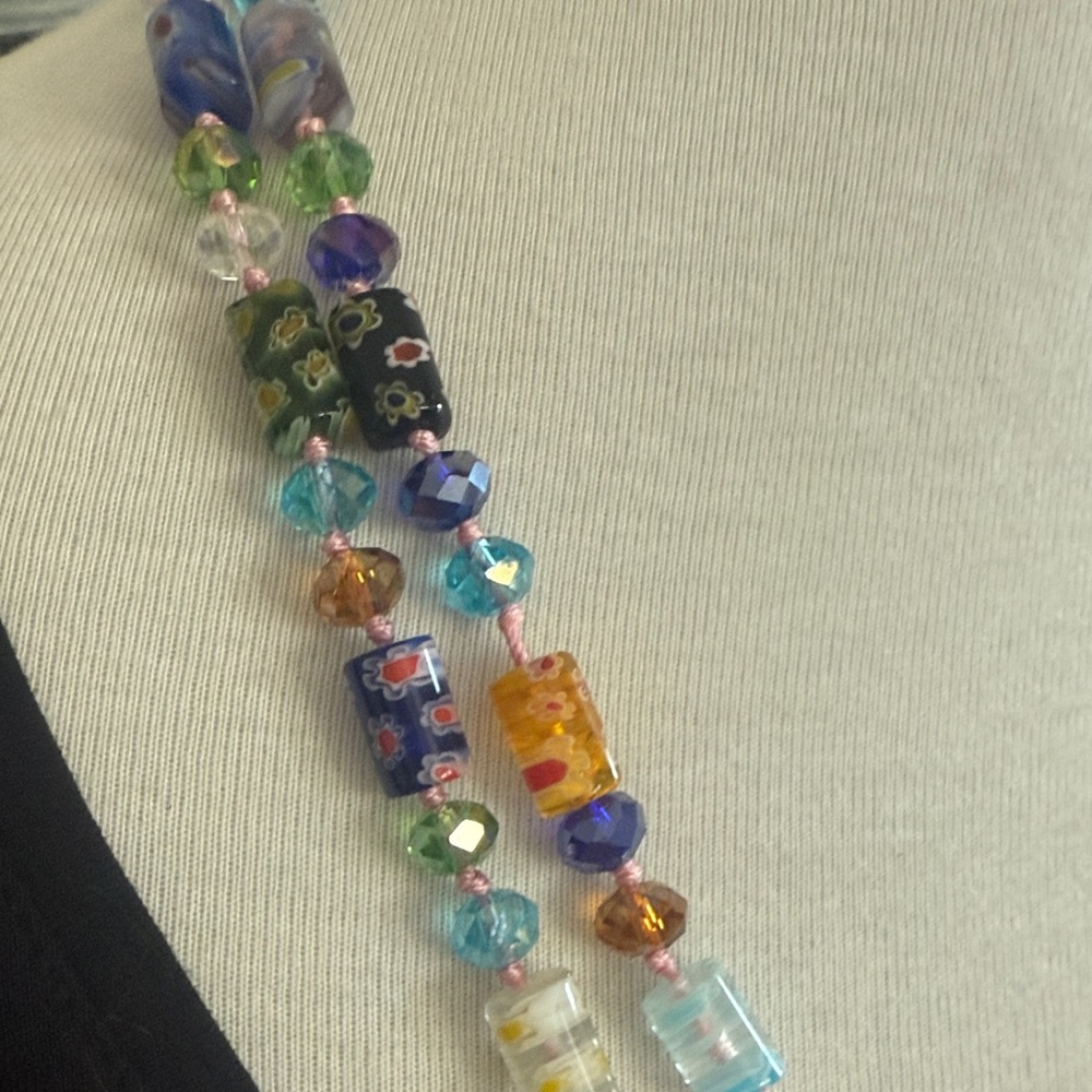 Vintage Multi-Color Murano Style Knotted Glass Beaded Necklace - Picture 2 of 4